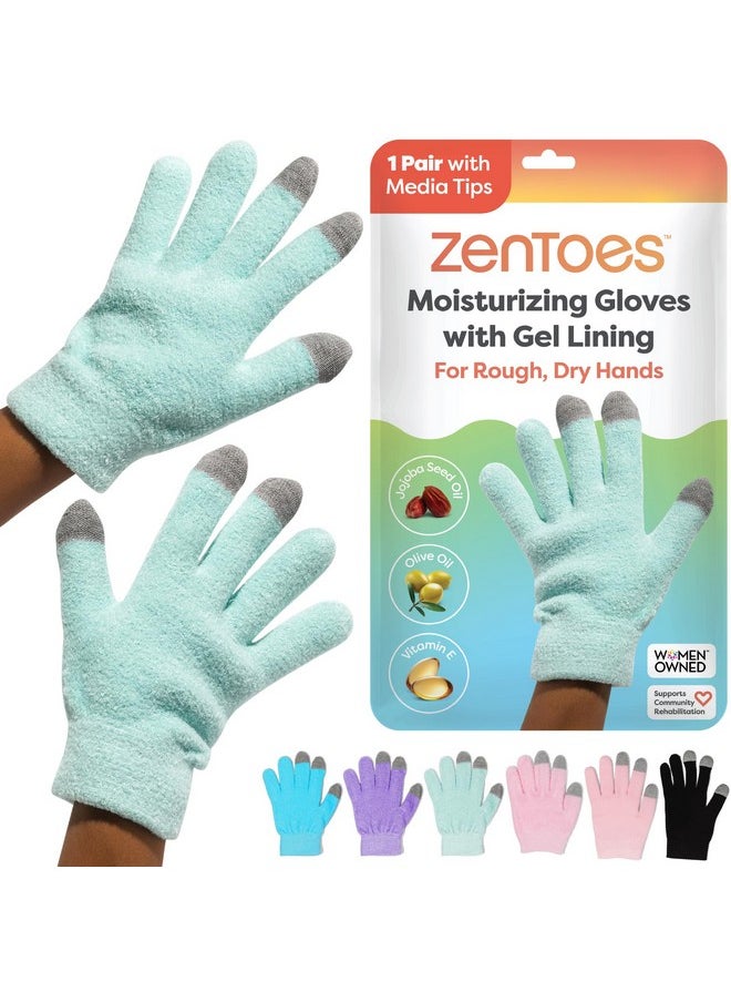 Zentoes ZenToes Moisturizing Gloves for Dry Hands and Eczema, Gel Infused with Jojoba Seed Oil, Olive Oil and Vitamin E, Overnight Hand Moisturizer (OSFM, Fuzzy Mint Green with Media Tips)  - Image 1