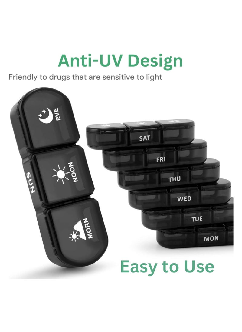 Weekly Pill Organizer 3 Times a Day with Pill Cutter Portable Travel Pill Box with Large Pill Containers Light-Proof Pill Case for Medication, Vitamins and Supplements(Pill box and Cutter)