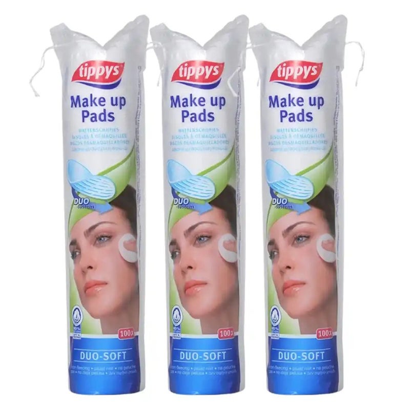 Tippys Make Up Pads, Duo Cotton Soft Wattepads- 3X100pcs - Image 1