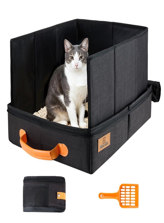MORAIS Portable Travel Litter Box for Cats, 17.7"×13.5"×11" Collapsible Cat Litter Box with Lid, Leak-Proof Cat Litter Pan for Car Hotel Airplane, Waterproof & Easy to Carry- Black - Image 1