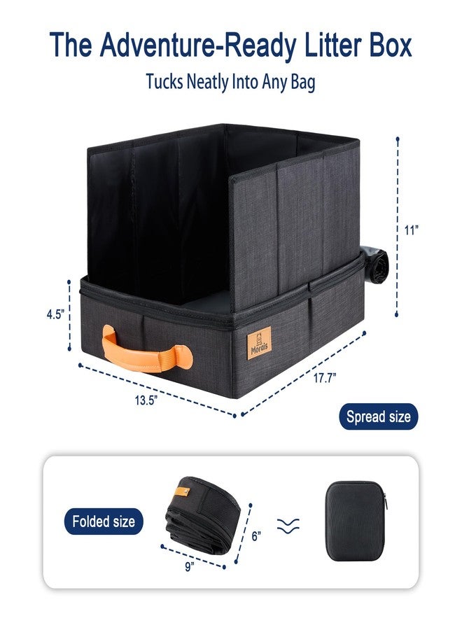 MORAIS Portable Travel Litter Box for Cats, 17.7"×13.5"×11" Collapsible Cat Litter Box with Lid, Leak-Proof Cat Litter Pan for Car Hotel Airplane, Waterproof & Easy to Carry- Black - Image 2