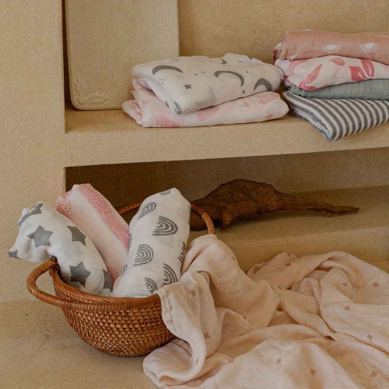 4 Piece Muslin Swaddle Blankets Gray Rainbow For Newborn Baby Girls Boys Breathable Skin Friendly Receiving Blanket Wrap Multi Use Hand Washable - Image 4