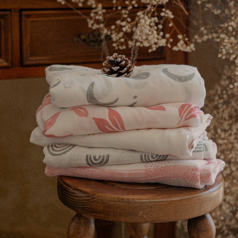 4 Piece Muslin Swaddle Blankets Gray Rainbow For Newborn Baby Girls Boys Breathable Skin Friendly Receiving Blanket Wrap Multi Use Hand Washable - Image 5