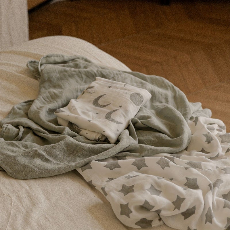 4 Piece Muslin Swaddle Blankets Gray Rainbow For Newborn Baby Girls Boys Breathable Skin Friendly Receiving Blanket Wrap Multi Use Hand Washable - Image 3