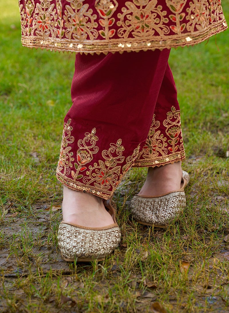 New Designer Embroidered Chinon Red Suit With Embroidered Work - Image 5