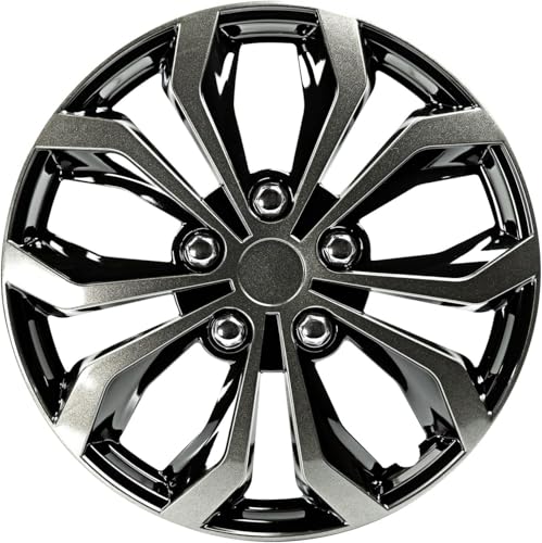 PILOT غطاء عجلات بيلوت أوتوموتيف WH138-14GB 14 بوصة سبايدر أسود ورمادي مسدس عالمي - مجموعة من 4 - يناسب معظم السيارات، أسود/رمادي مسدس - Image 1