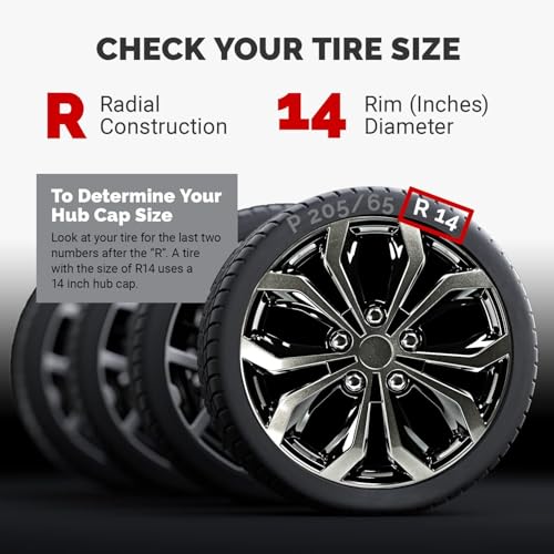 PILOT غطاء عجلات بيلوت أوتوموتيف WH138-14GB 14 بوصة سبايدر أسود ورمادي مسدس عالمي - مجموعة من 4 - يناسب معظم السيارات، أسود/رمادي مسدس - Image 4