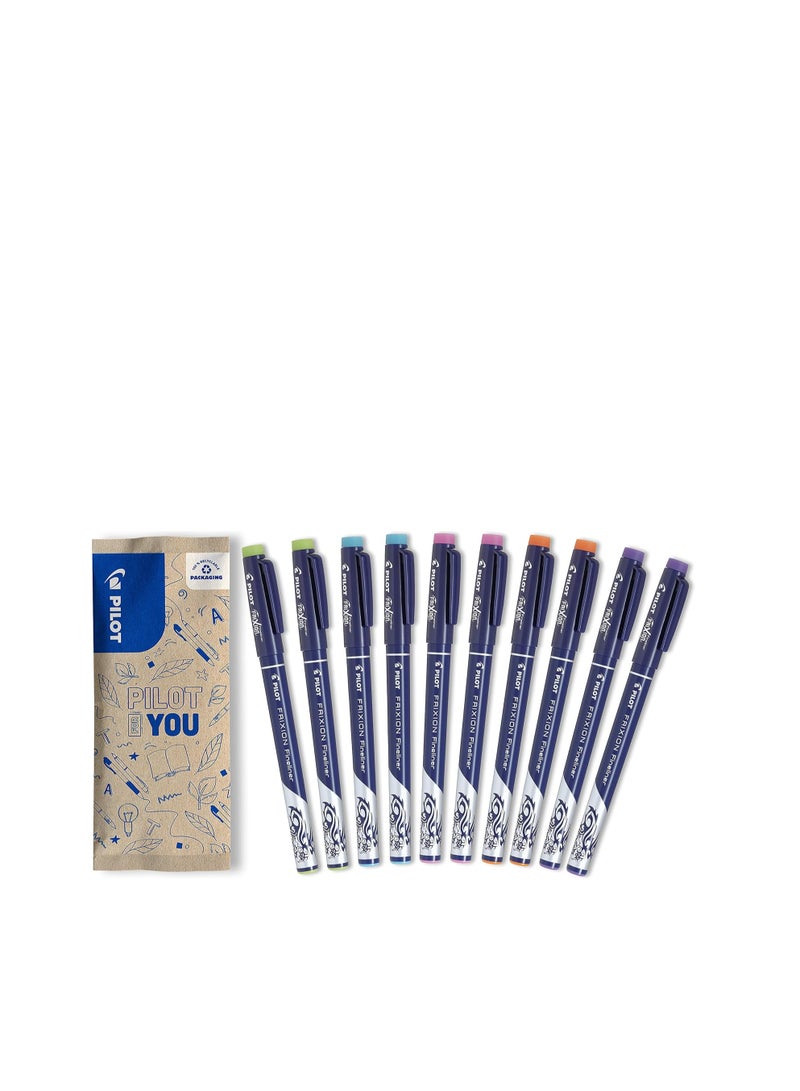 PILOT FriXion Erasable Fineliner Pen Set of 10 (Light Green, Light Blue, Pink, Orange, Purple) - Image 1