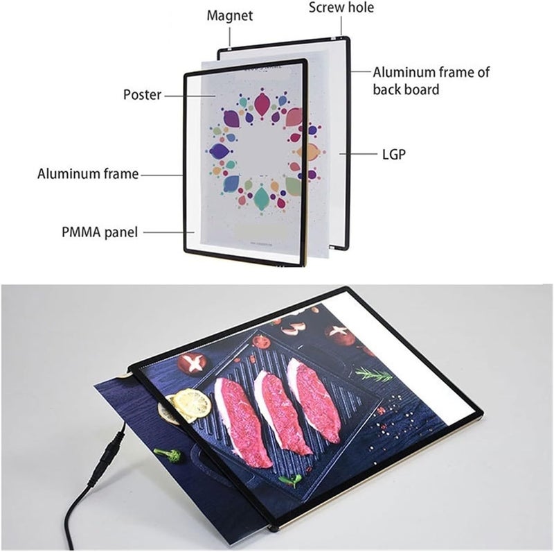 A3 A4 Film Led Light Advertising Box Super Bright Poster Frame for Shops Menus Wall Mounted Billboard Sleek Modern Design,A4 Size Black - Image 5