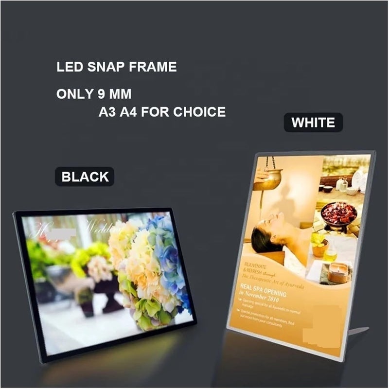A3 A4 Film Led Light Advertising Box Super Bright Poster Frame for Shops Menus Wall Mounted Billboard Sleek Modern Design,A4 Size Black - Image 4