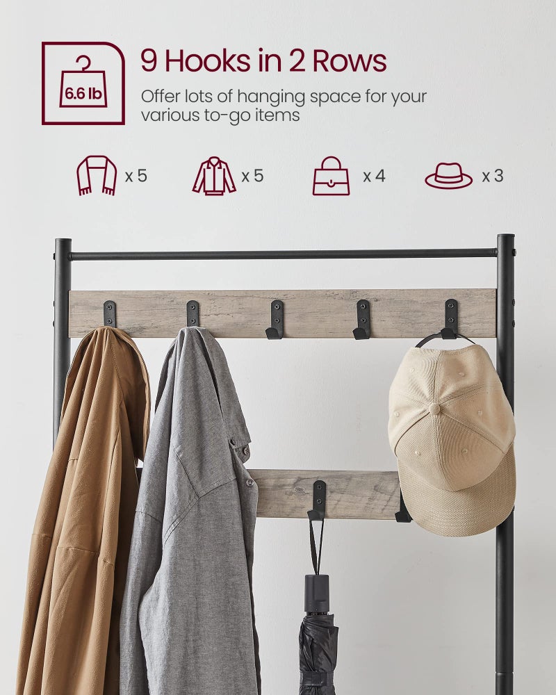 VASAGLE Coat Rack, Hall Tree with Shoe Storage Bench, Entryway Bench with Shoe Storage, 3-in-1, Steel Frame, for Entryway, 12.6 x 27.6 x 68.9 Inches, Industrial, Greige and Black UHSR41MB - Image 4