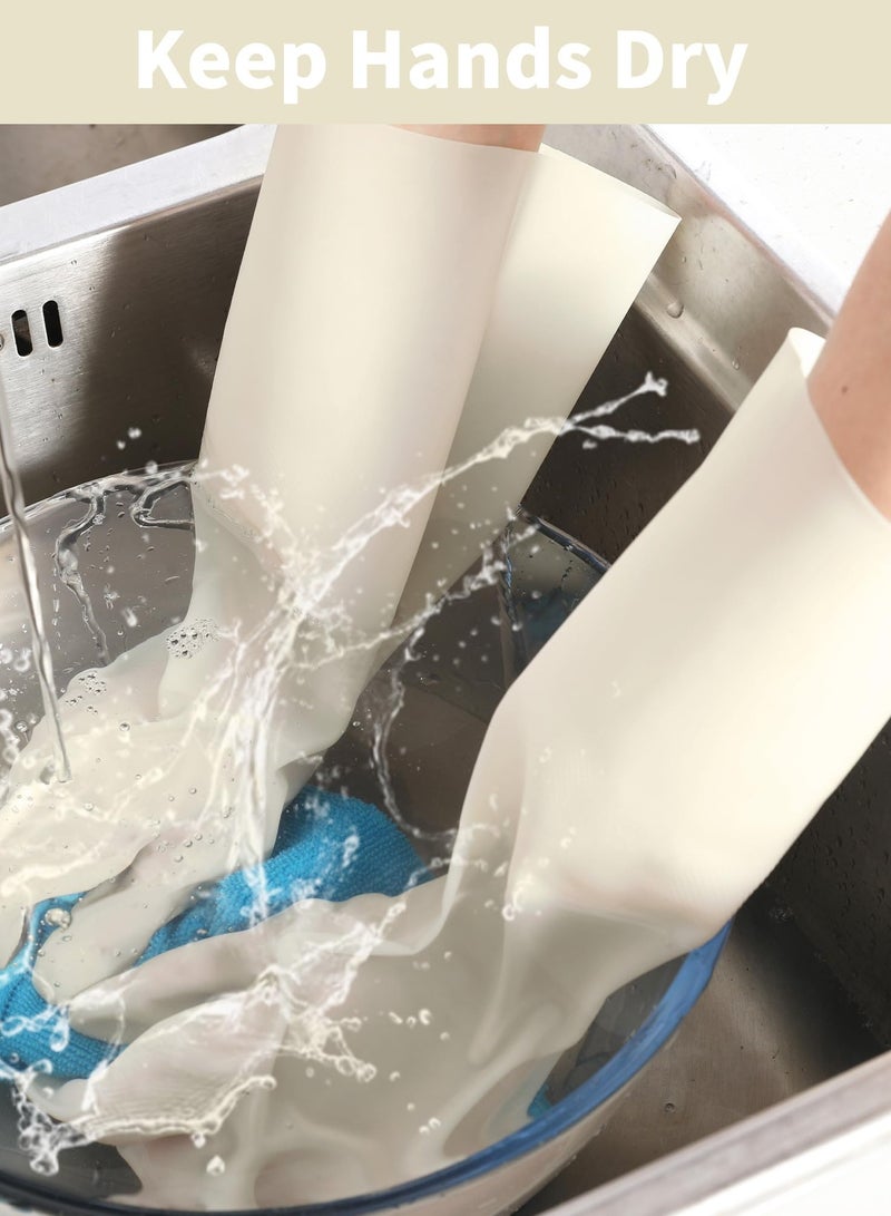 Heavy Duty Nitrile Cleaning Gloves for Kitchen and Garden, Reusable Long Cuff, 3 Pairs Size M, White - Image 3