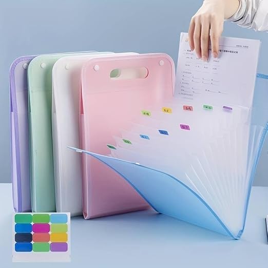 FEXONXA Expanding File Folder, 13 Pockets, Letter Size, Portable Document Organiser with Handle - Multicolor - Image 1