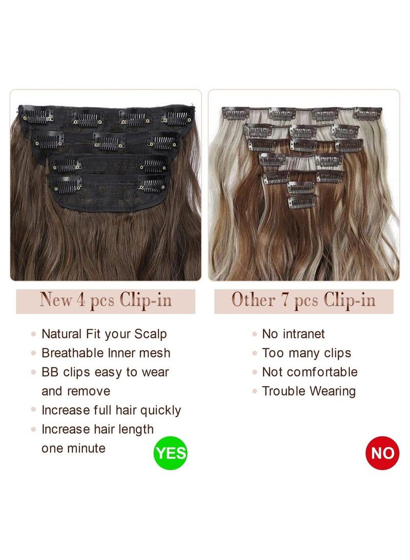 خاجول 4 قطع إضافات شعر طويلة بطول 20 بوصة من الألياف الاصطناعية المموجة للنساء (بنى متوسط) - Image 5