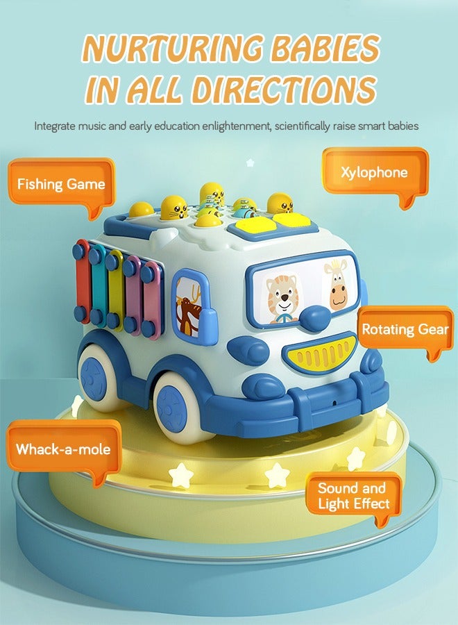 GROIC Toddler Bus Toys - Baby Electric Musical Multifunctional Push and Pull Bus Toys with Xylophone Instruments Fishing Whac-A-Mole Pounding Games and Rotating Gear Educational Toy for Kids - Image 2