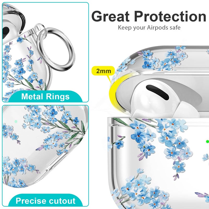 Wonjury Clear Case Compatible with AirPods Pro 3 Generation 2025 Cover with Keychain Cleaner Kit Tool, Wonjury Flower Print Skin Soft Cover for AirPods Pro 3 Case Full Protection,Front LED Visible - Image 4