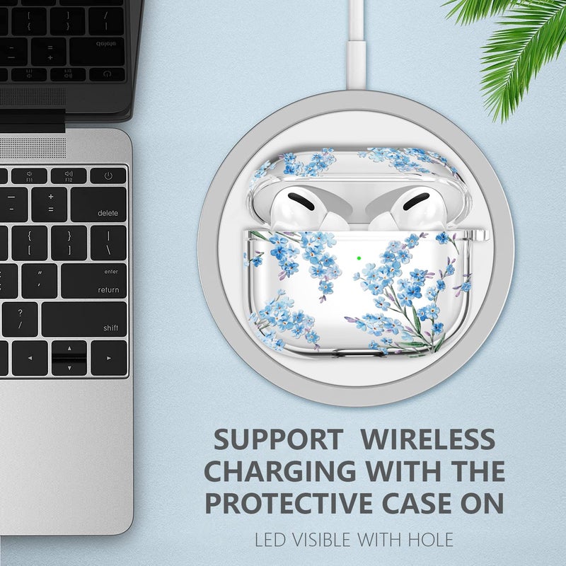 Wonjury Clear Case Compatible with AirPods Pro 3 Generation 2025 Cover with Keychain Cleaner Kit Tool, Wonjury Flower Print Skin Soft Cover for AirPods Pro 3 Case Full Protection,Front LED Visible - Image 3