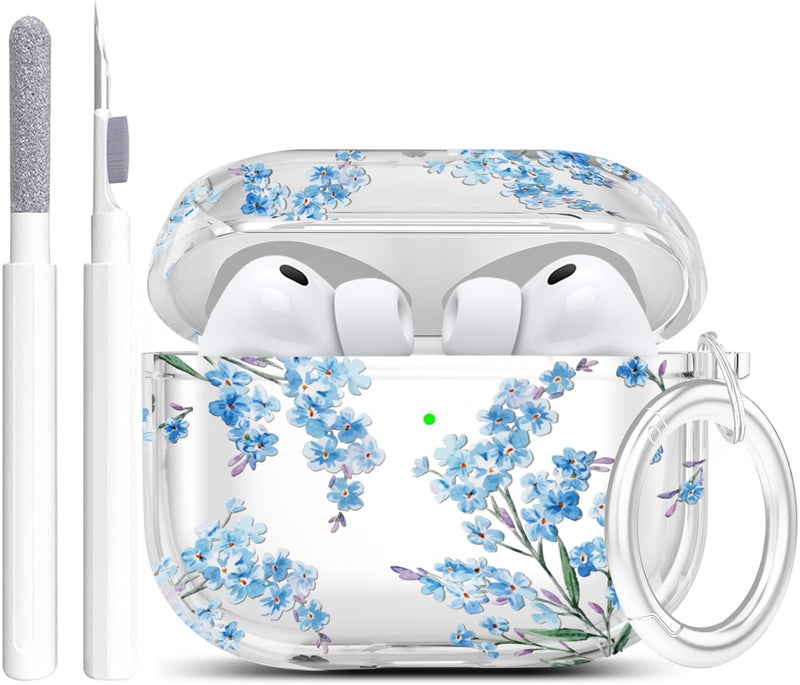 Wonjury Clear Case Compatible with AirPods Pro 3 Generation 2025 Cover with Keychain Cleaner Kit Tool, Wonjury Flower Print Skin Soft Cover for AirPods Pro 3 Case Full Protection,Front LED Visible - Image 1