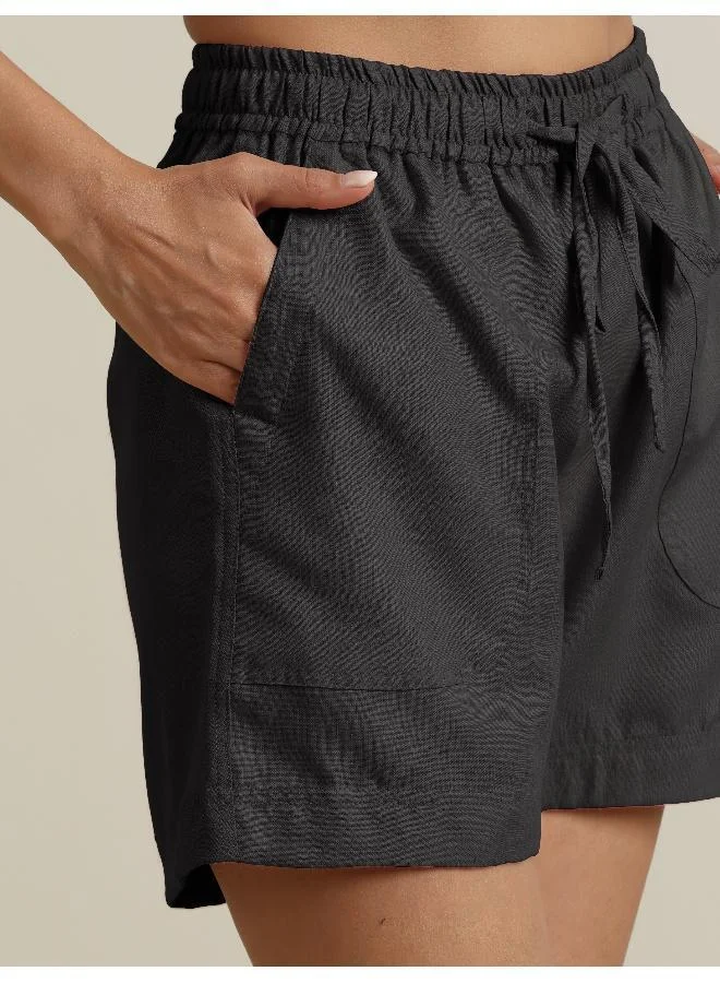 trueBrowns trueBrowns Grey Cotton Blend Shorts With Drawstring