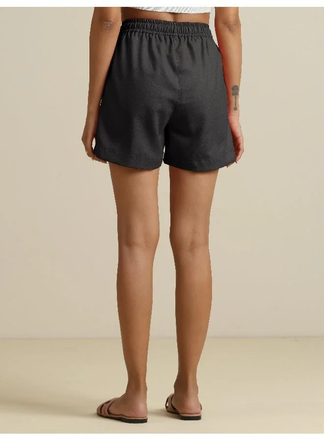 trueBrowns trueBrowns Grey Cotton Blend Shorts With Drawstring