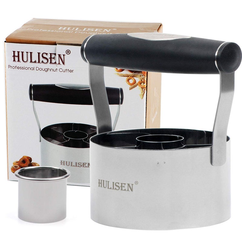 HULISEN قاطع الدونات HULISEN، 3.5 بوصة من الفولاذ المقاوم للصدأ مع مقبض مريح، وقاطع بسكويت صغير، أدوات خبز احترافية، حزمة هدايا - Image 2