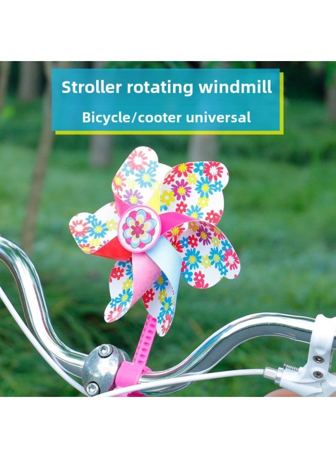 Direct Sale Children's Scooter Bicycle Bicycle Stroller Decorative Six-color Six-leaf Small Windmill Handle Hanging-Color: Short Rod - Image 2