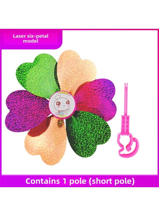 Direct Sale Children's Scooter Bicycle Bicycle Stroller Decorative Six-color Six-leaf Small Windmill Handle Hanging-Color: Short Rod - Image 1
