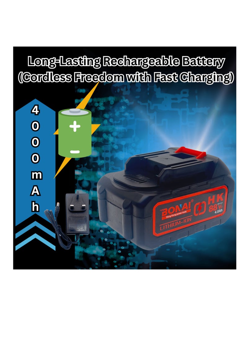 BONAI BONAI 88VF Cordless Brushless Impact Drill, 2-Speed Power Drill Driver Kit, 50-60Nm Torque, 13mm Keyless Chuck, Li-Ion Battery & Charger, Electric Screwdriver for Wood/Metal/Plastic  - Image 3
