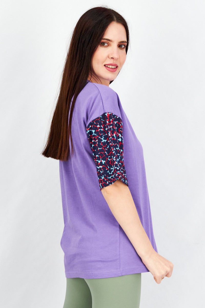 umbro Women Crew Neck Short Sleeve Graphic Print T Shirt, Purple Combo - Image 4