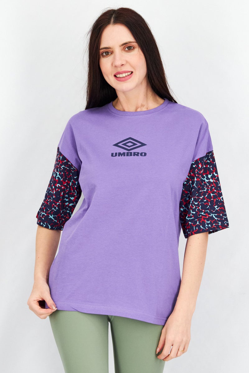 umbro Women Crew Neck Short Sleeve Graphic Print T Shirt, Purple Combo - Image 1