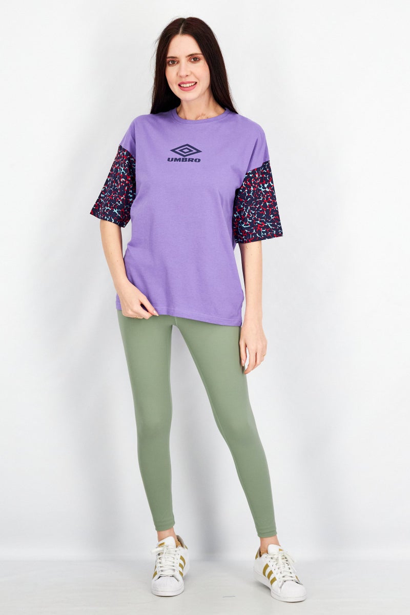 umbro Women Crew Neck Short Sleeve Graphic Print T Shirt, Purple Combo - Image 2