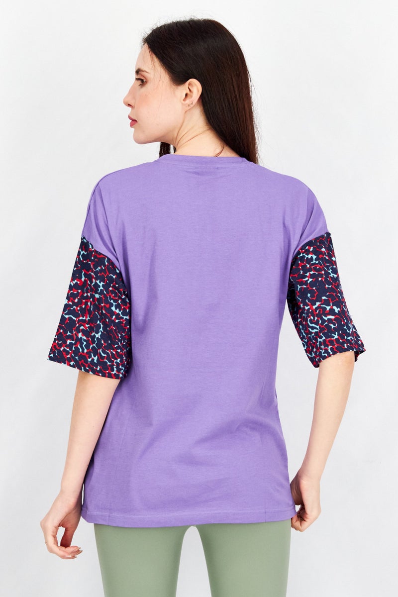 umbro Women Crew Neck Short Sleeve Graphic Print T Shirt, Purple Combo - Image 3