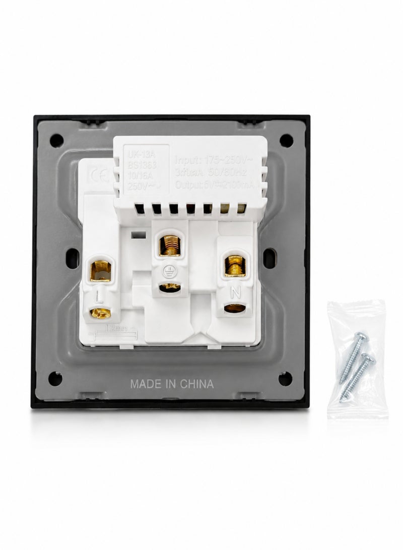13A Universal USB Wall Socket 3x3 Inch | Universal Power Outlet with Dual USB Charging Ports | 13 Amp Switched Socket | 5V 2100mA USB Charger | Premium Modular Electrical Socket | Champagne Gold - Image 3