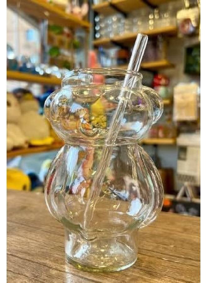 Portal Bear Shape Square Bottom Glass Cup for Iced Coffee and Juice 400ml (Clear) - Image 1