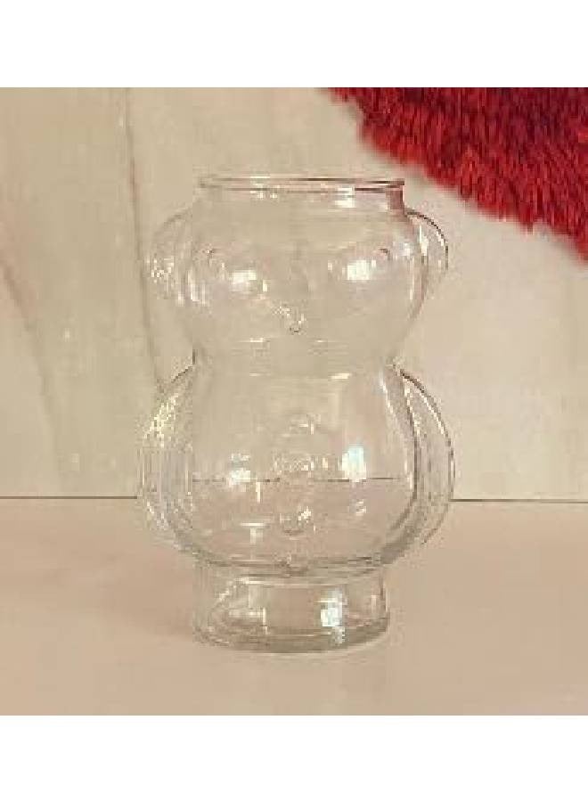 Portal Bear Shape Square Bottom Glass Cup for Iced Coffee and Juice 400ml (Clear) - Image 2