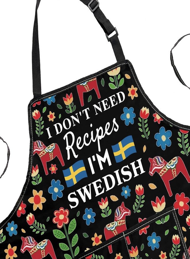 POFULL Sweden Travel Gift Swedish Flag Gift Swedish Dala Horse Apron I Don't Need Recipes I'm Swedish Apron With Pockets (I'M SWEDISH) - Image 3