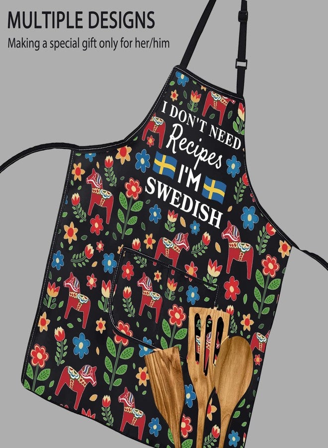 POFULL Sweden Travel Gift Swedish Flag Gift Swedish Dala Horse Apron I Don't Need Recipes I'm Swedish Apron With Pockets (I'M SWEDISH) - Image 4