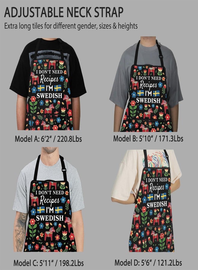 POFULL Sweden Travel Gift Swedish Flag Gift Swedish Dala Horse Apron I Don't Need Recipes I'm Swedish Apron With Pockets (I'M SWEDISH) - Image 5