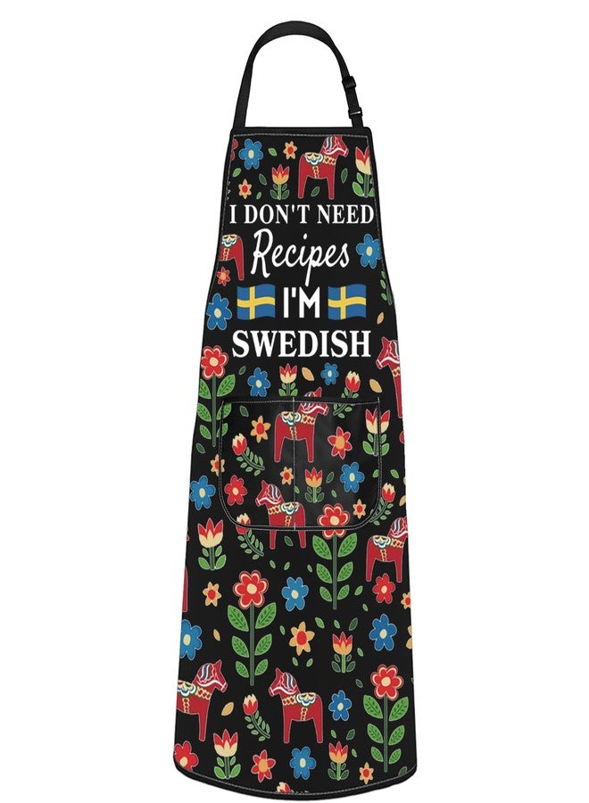 POFULL Sweden Travel Gift Swedish Flag Gift Swedish Dala Horse Apron I Don't Need Recipes I'm Swedish Apron With Pockets (I'M SWEDISH) - Image 1