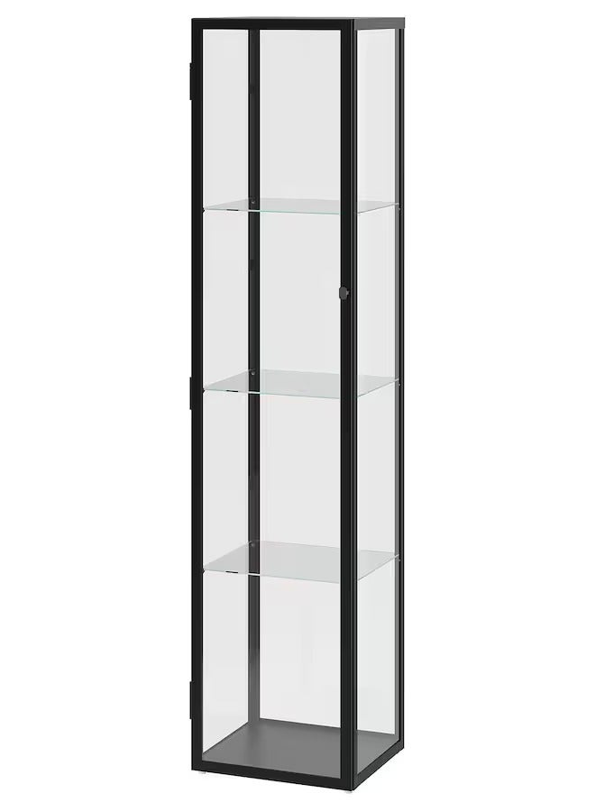 Generic Elegant Glass Door Display Cabinet With Black Steel Frame, Glass Door Storage Cabinet With 3 Moveable Glass Shelves for Home & Office, Glass Shelving Unit 35x32x151 cm  - Image 1
