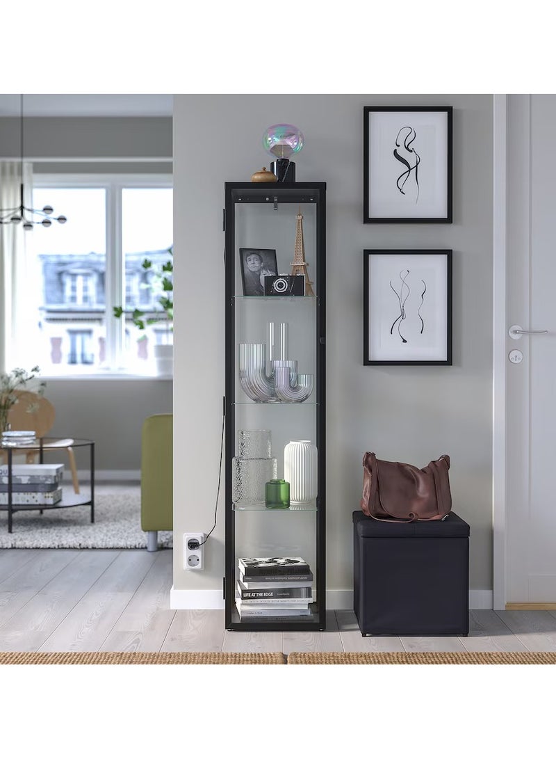 Generic Elegant Glass Door Display Cabinet With Black Steel Frame, Glass Door Storage Cabinet With 3 Moveable Glass Shelves for Home & Office, Glass Shelving Unit 35x32x151 cm  - Image 2