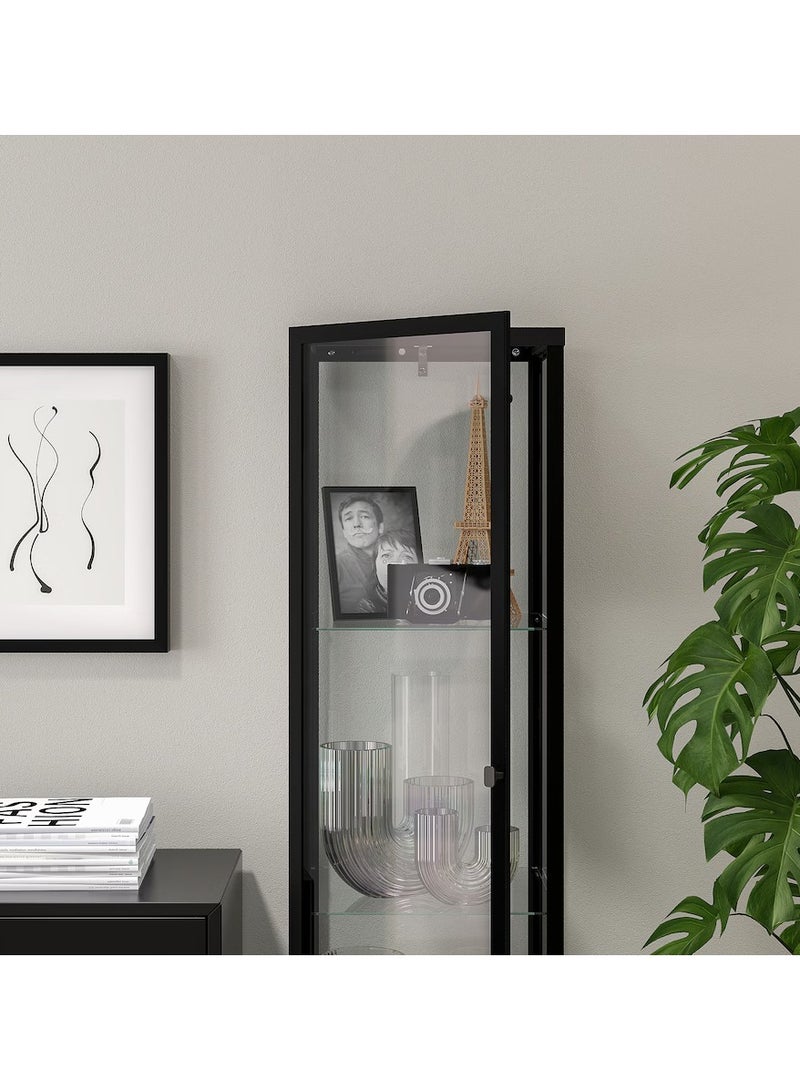Generic Elegant Glass Door Display Cabinet With Black Steel Frame, Glass Door Storage Cabinet With 3 Moveable Glass Shelves for Home & Office, Glass Shelving Unit 35x32x151 cm  - Image 3