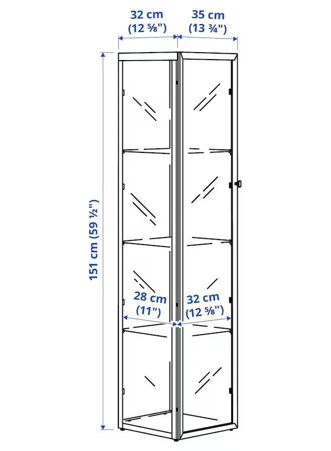 Generic Elegant Glass Door Display Cabinet With Black Steel Frame, Glass Door Storage Cabinet With 3 Moveable Glass Shelves for Home & Office, Glass Shelving Unit 35x32x151 cm  - Image 5
