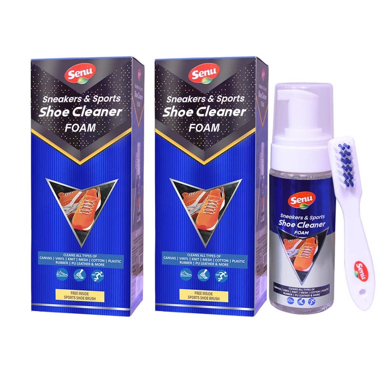 Senu Sneakers & Sports Shoe Cleaner With Brush| JUST PUMP & WIPE | ULTIMATE SNEAKER CLEANER | QUICK EASY TO USE | PLEASANT FRAGRANCE | DEODORIZER | Pack of 150ml x @ 2 Pic - Image 1