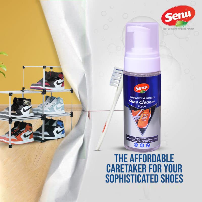 Senu Sneakers & Sports Shoe Cleaner With Brush| JUST PUMP & WIPE | ULTIMATE SNEAKER CLEANER | QUICK EASY TO USE | PLEASANT FRAGRANCE | DEODORIZER | Pack of 150ml x @ 2 Pic - Image 2