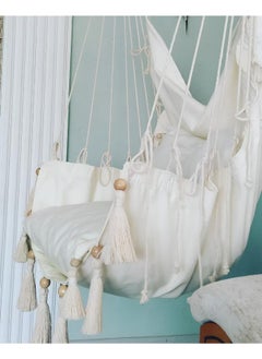 Antikiano Macrame handmade hammock | Outdoor garden furniture | Cotton hammock | Beige handcrafted hammock | Outdoor summer | High quality 200x150 cm hammock  - Image 3