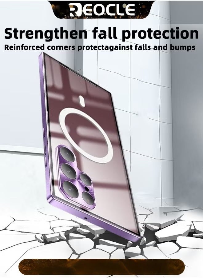 REOCLE Samsung S22Ultra Mobile Phone Case Drop-Resistant Metal Shell Frosted Semi-Transparent Mobile Phone Case Full Protection Plating Anti-Scratch Slim Thin Case Cover with Magnetic Suction Function and Camera Lens Protector - Image 5