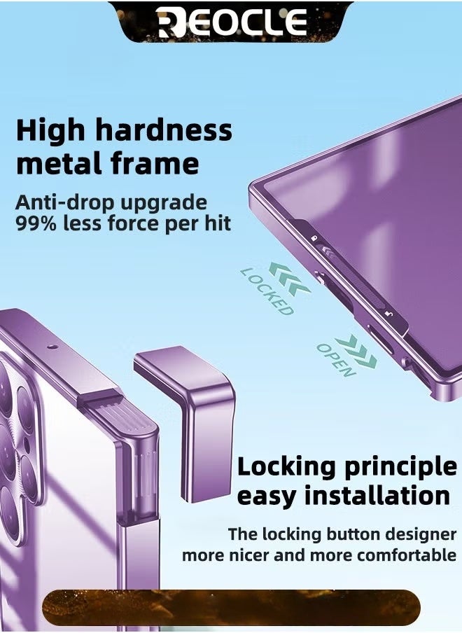 REOCLE Samsung S22Ultra Mobile Phone Case Drop-Resistant Metal Shell Frosted Semi-Transparent Mobile Phone Case Full Protection Plating Anti-Scratch Slim Thin Case Cover with Magnetic Suction Function and Camera Lens Protector - Image 4