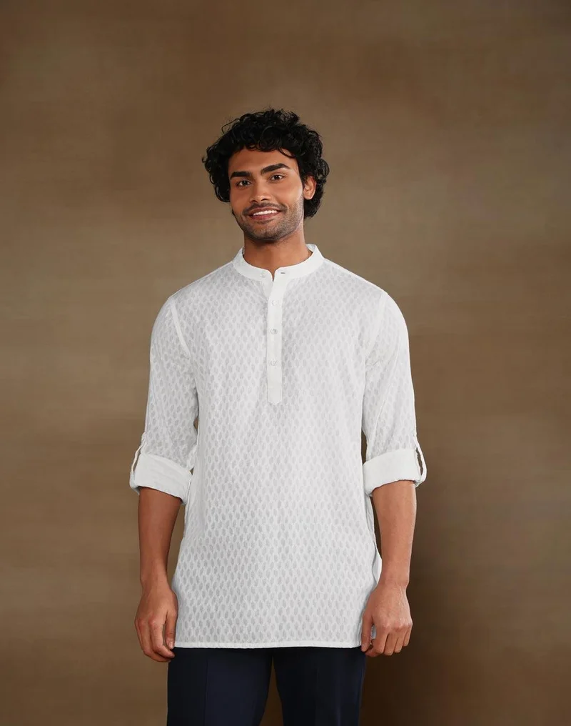 فاب انديا White Cotton Short Kurta