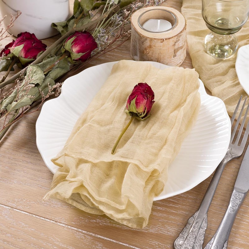 Socomi Champagne Sand Cheesecloth Napkins Summer Cheese Cloths Gauze Set of 24 Boho Washable Dinner Table Napkins for Wedding Party Baby Shower Birthday Party Decor - Image 5